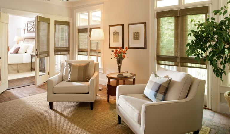 Shades in a neutral living room